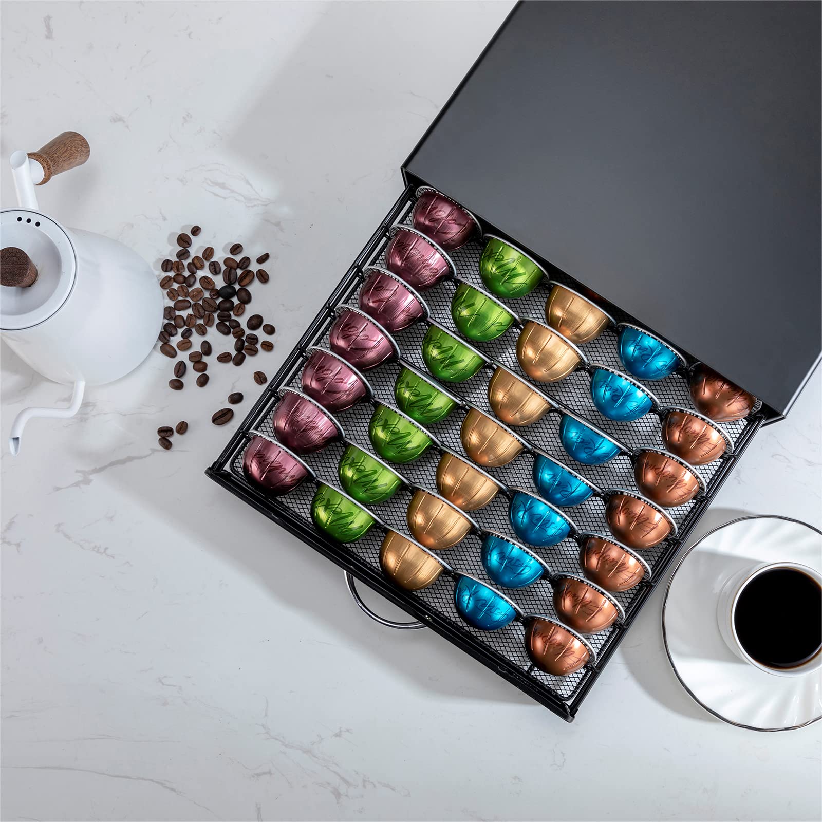 5-column organizer holds up to 50 Vertuoline pods on countertop