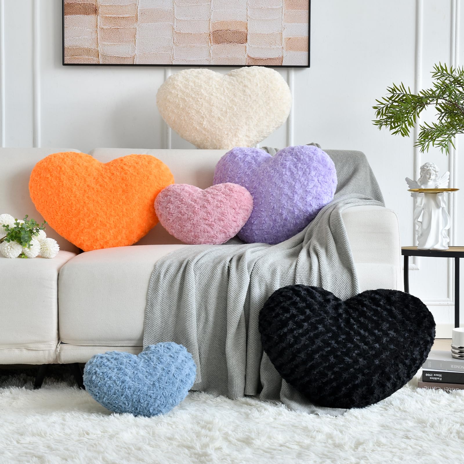 Mini size 12.9 x 9.8 in black heart pillow closeup texture