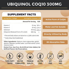 Back label of ZEBORA ubiquinol CoQ10 300mg softgels bottle