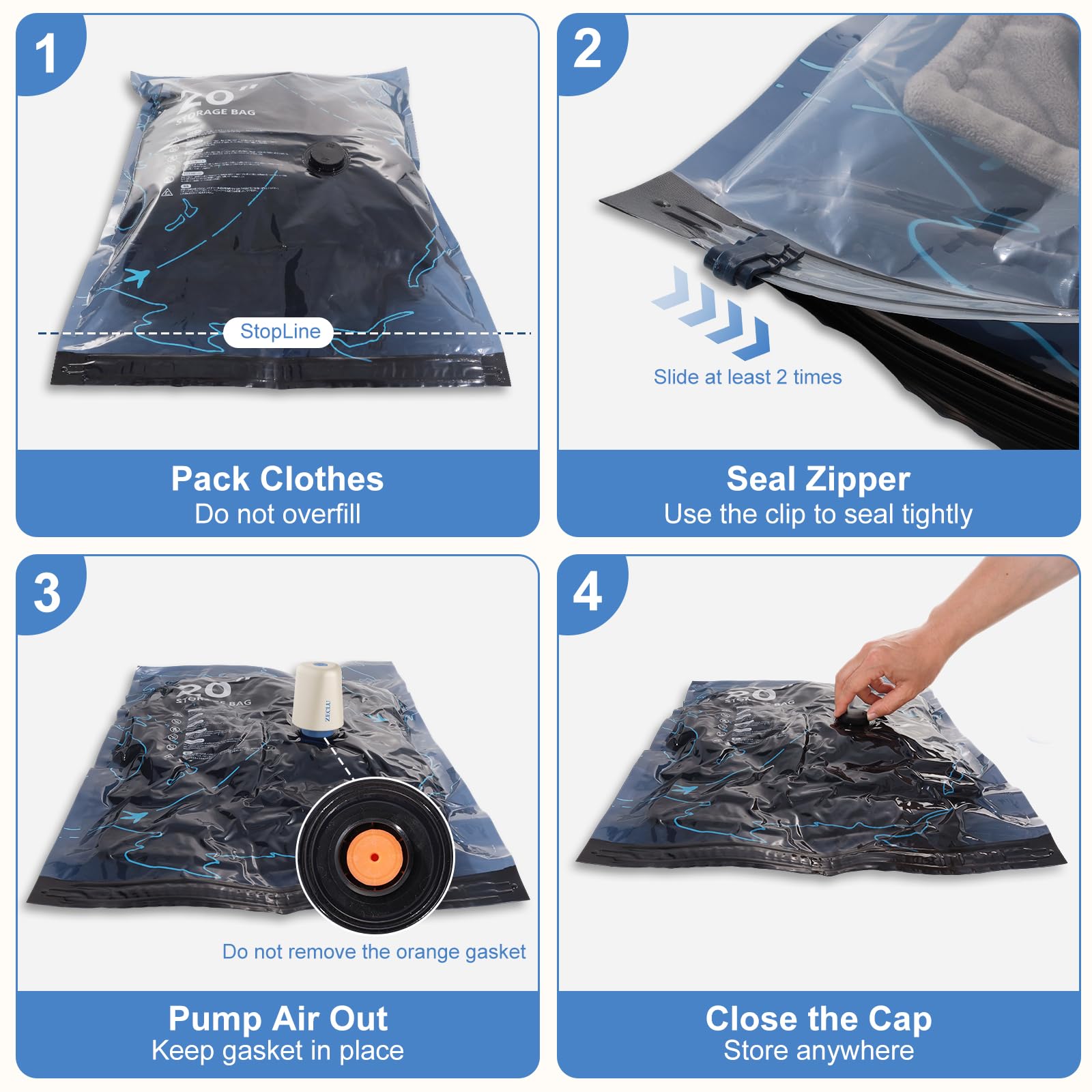 Air removal in seconds for fast packing