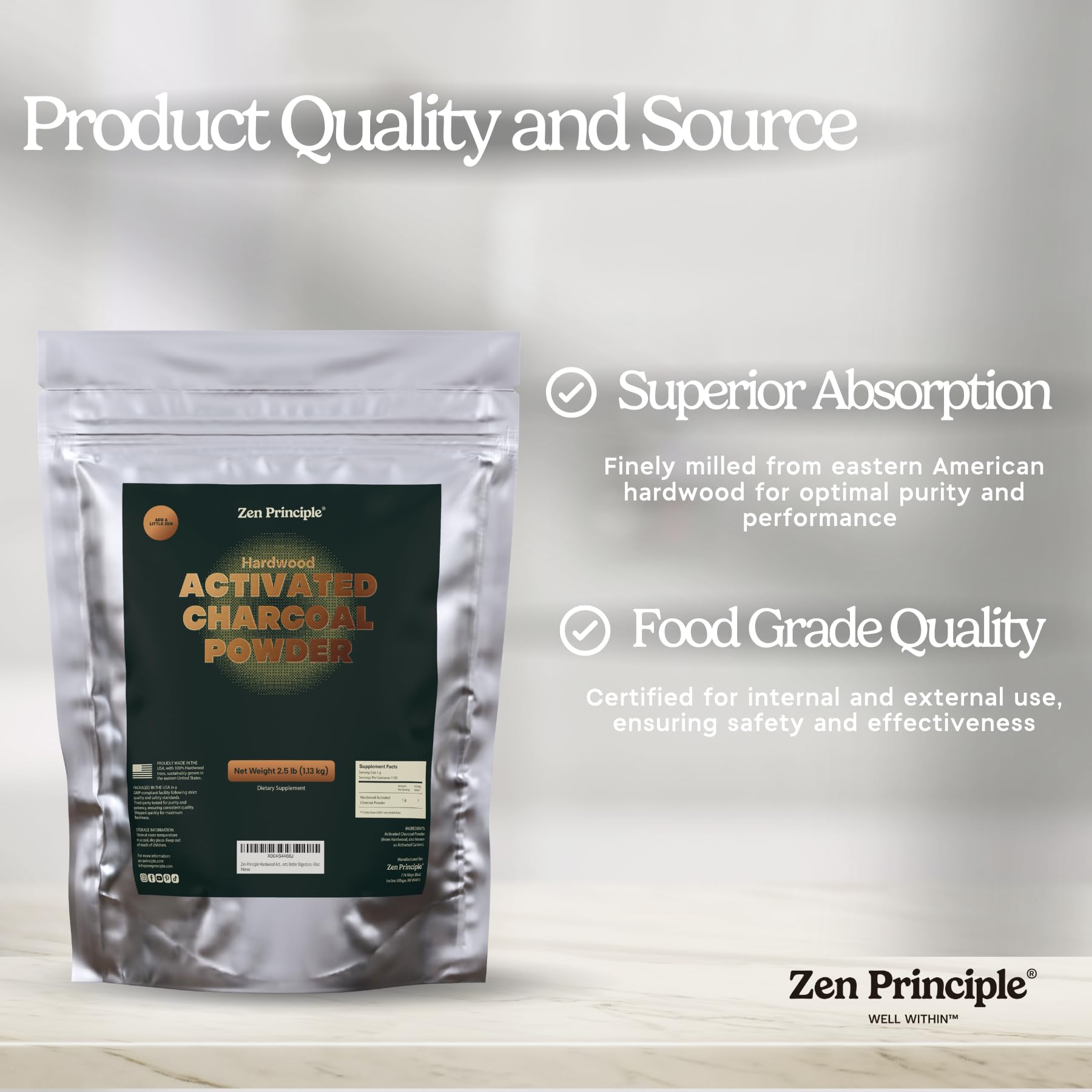 Zen Principle activated charcoal powder 8 oz packaging