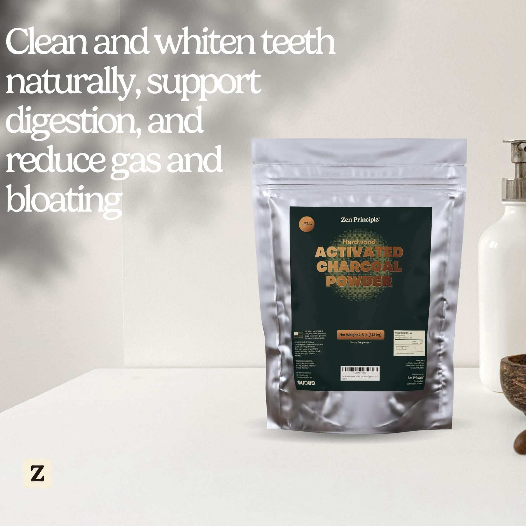 USA sourced hardwood charcoal powder by Zen Principle