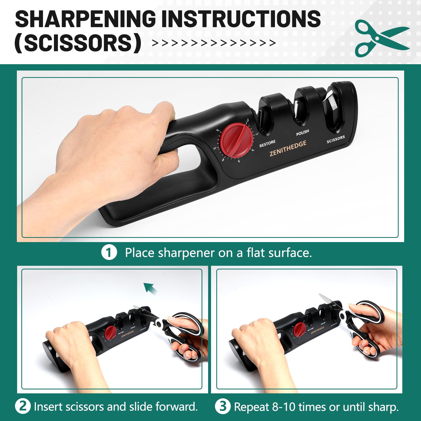 Scissors being sharpened with ZenithEdge 3-in-1
