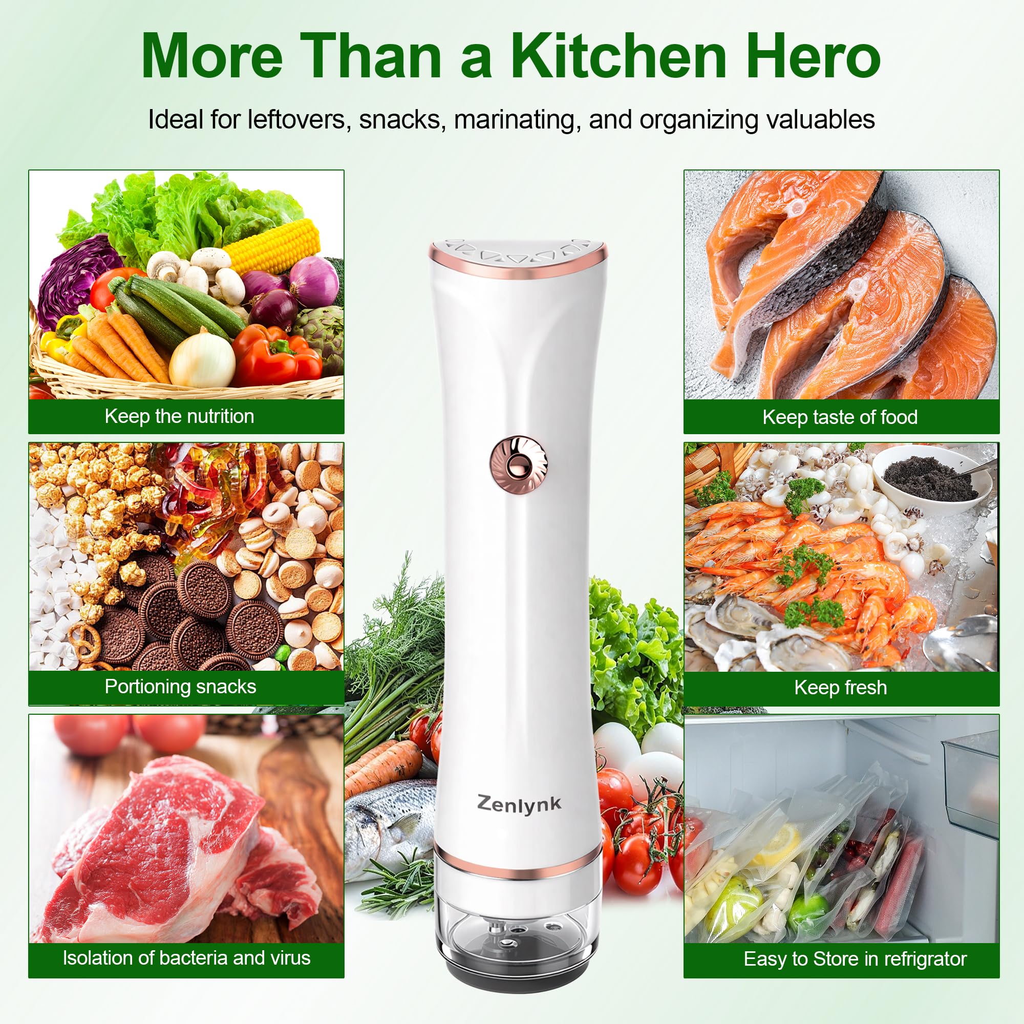 Sealing clips and bag kit shown with Zenlynk vacuum sealer