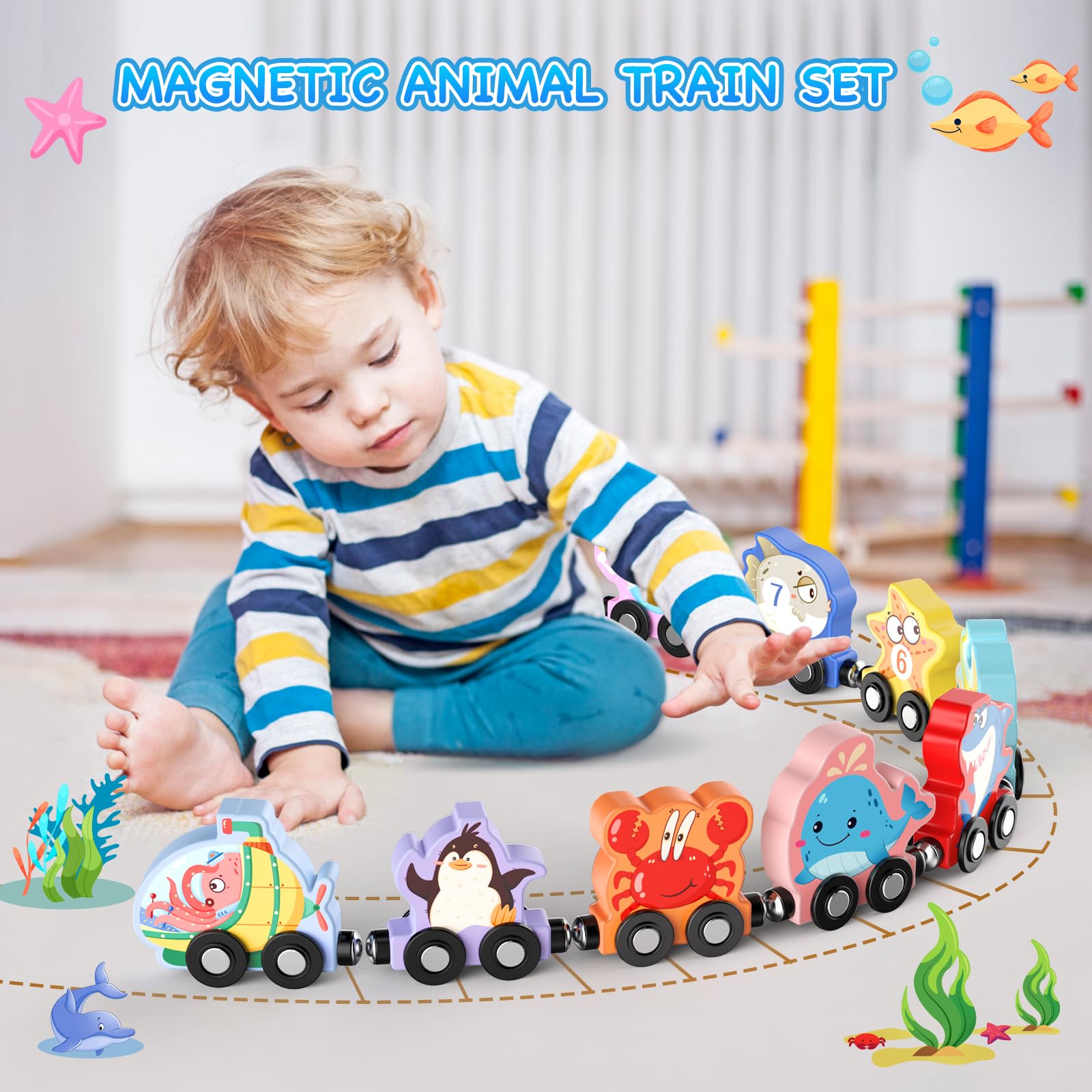 Engine and sea animal cars numbered 0 to 10
