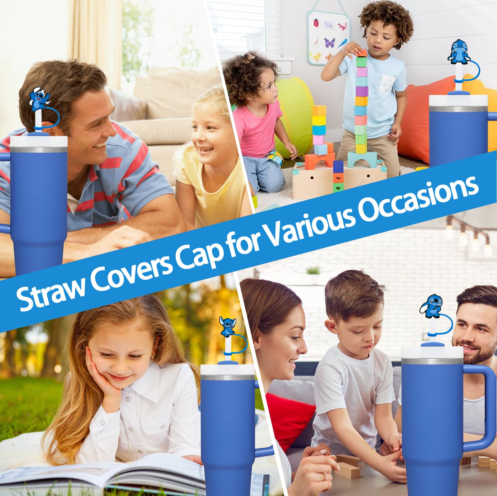 Blue and green cartoon monster designs straw cap for Stanley Cup