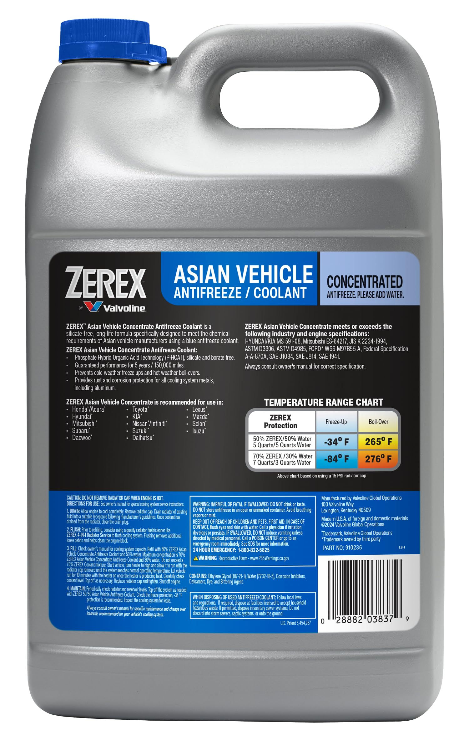 Zerex Asian Vehicle Blue Antifreeze Coolant concentrate label