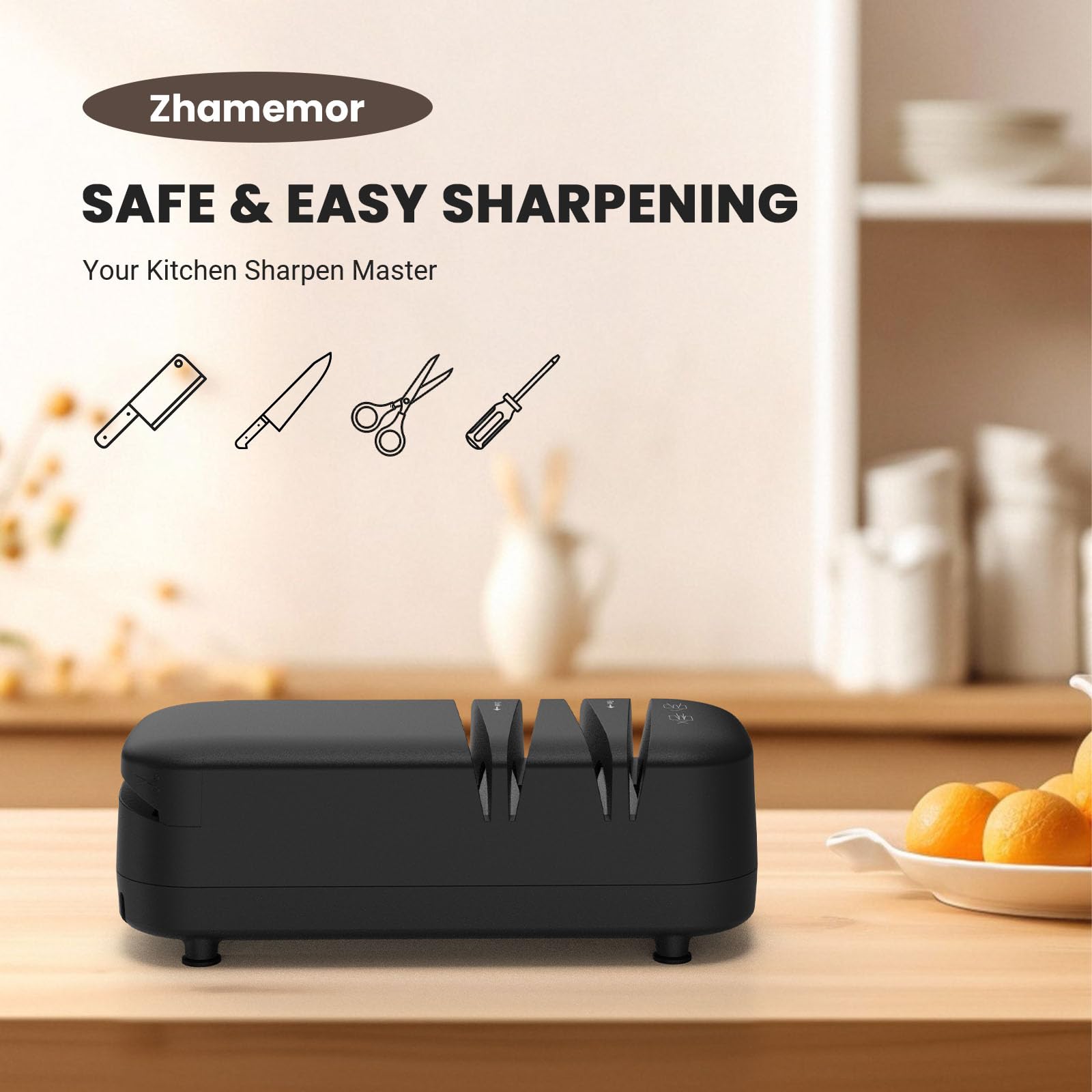 Non-slip base and secure grip for safe sharpening