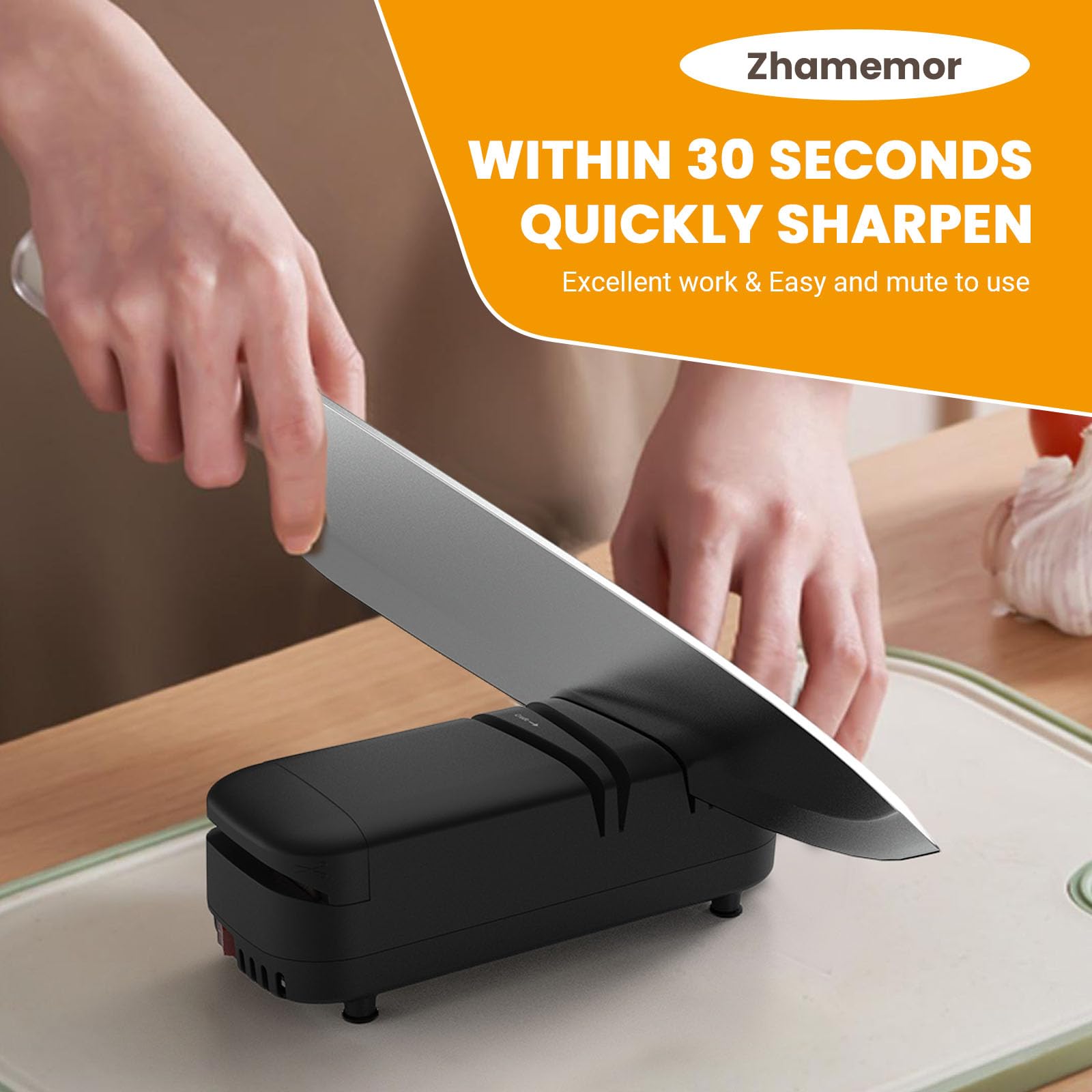 Three in one knife sharpener with scissors sharpening feature