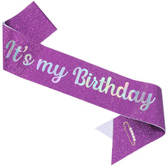 ZHBDPaty birthday girl sash glitter with pearl pin purple