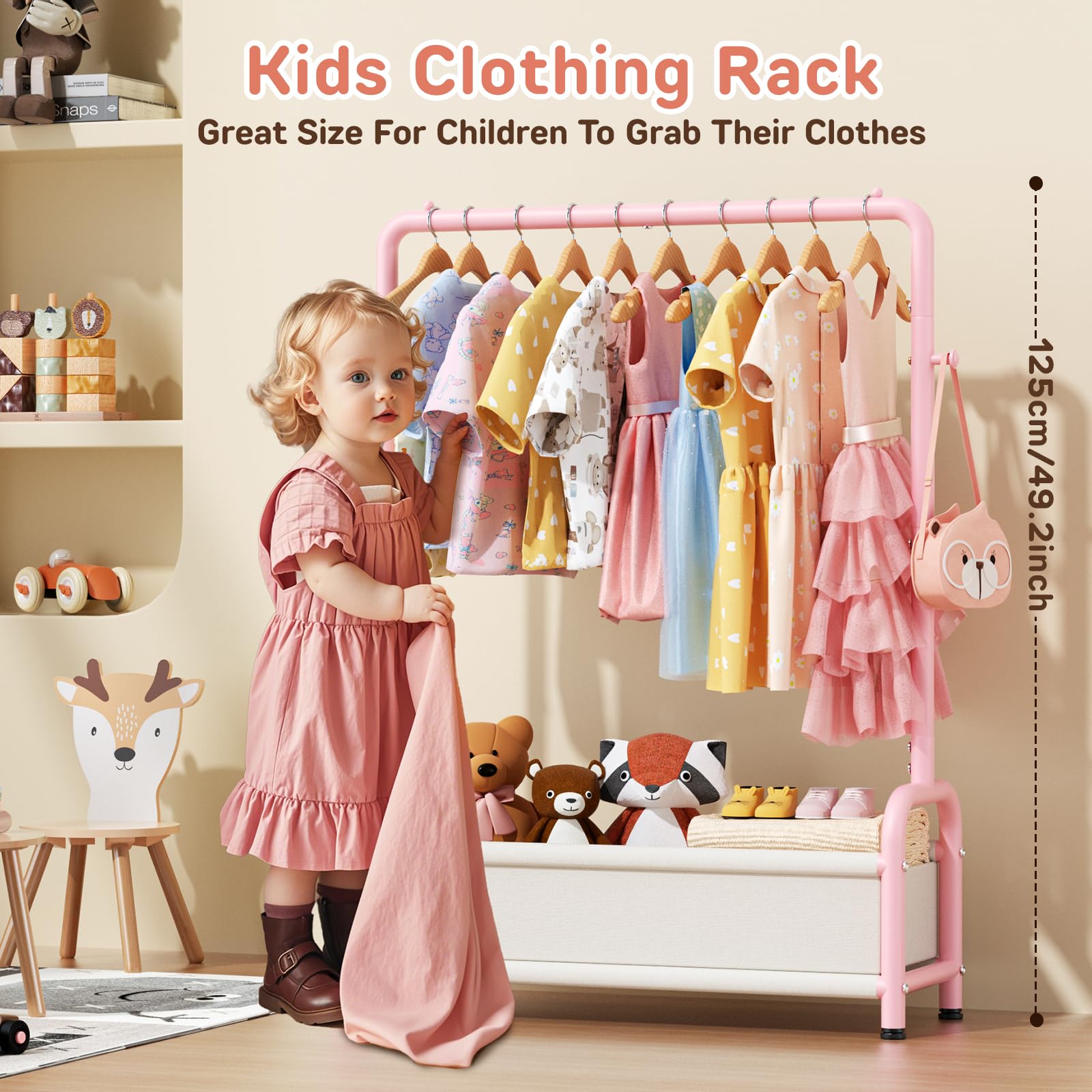 ZHKINGGS dress up rack for kids with storage shelf and hooks