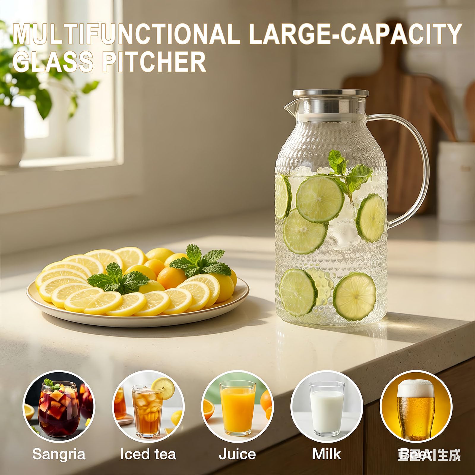 101oz glass water pitcher from ZHUNZOOEN for beverages