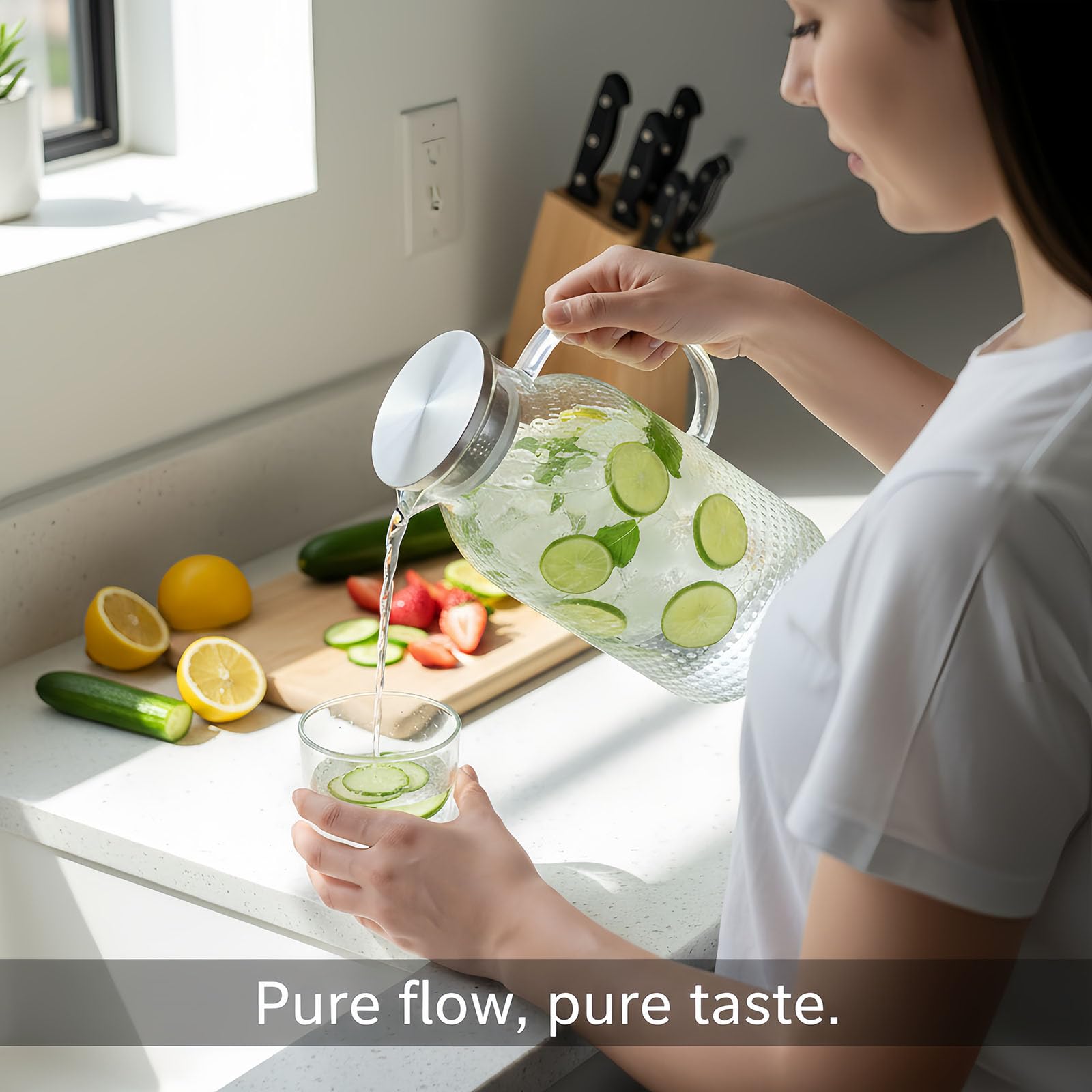 Microwave friendly glass pitcher suitable for hot and cold drinks