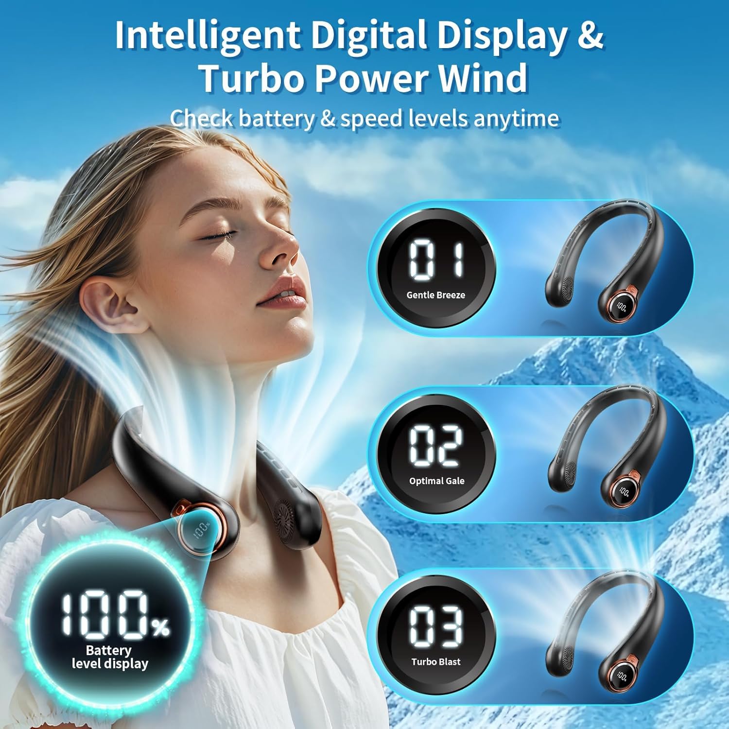 Bladeless neck fan 6000mAh battery exterior shot