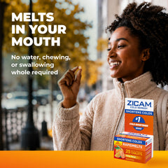 Meltaway tablet dissolving in mouth for Zicam RapidMelts