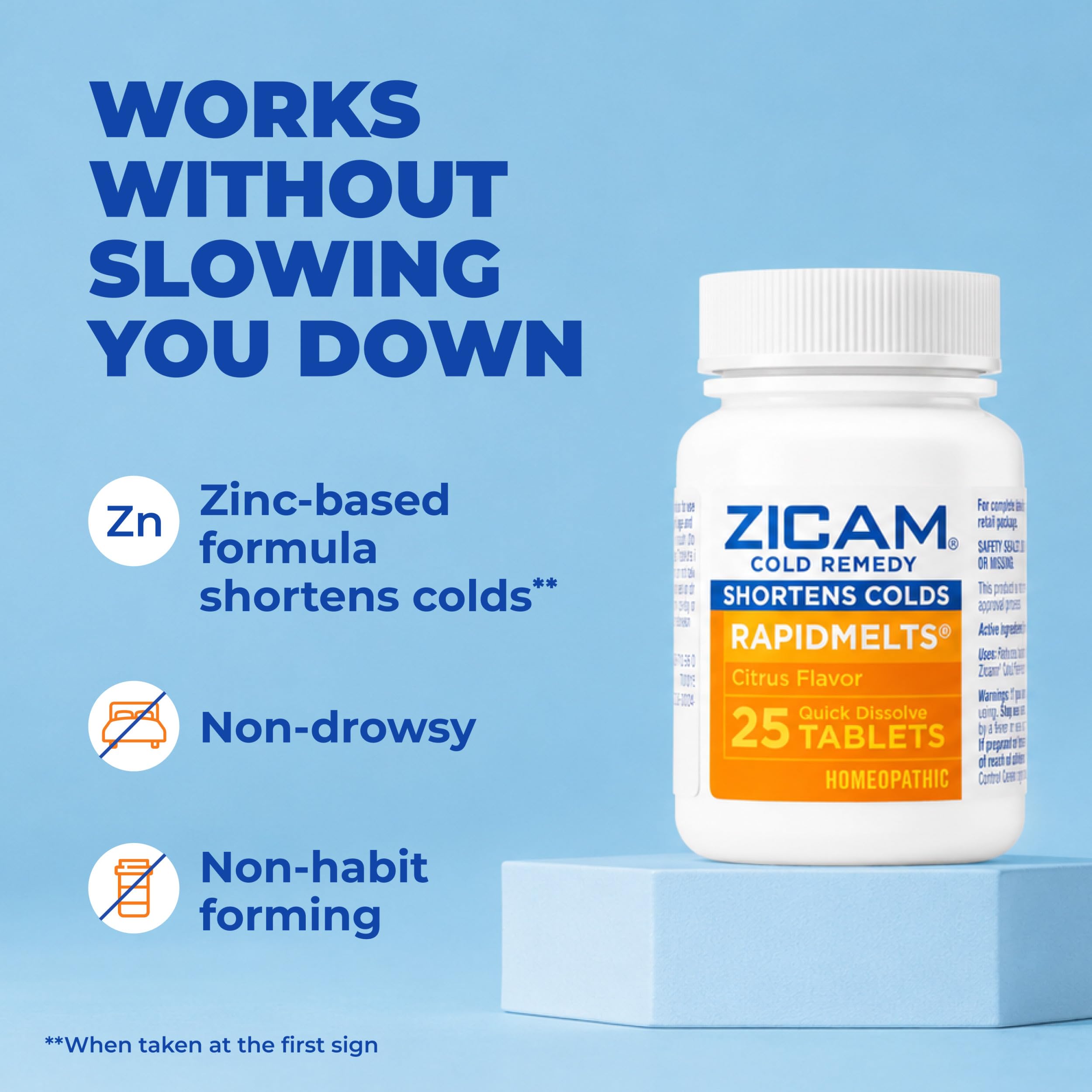 Product label notes non-drowsy non-habit forming Zicam RapidMelts