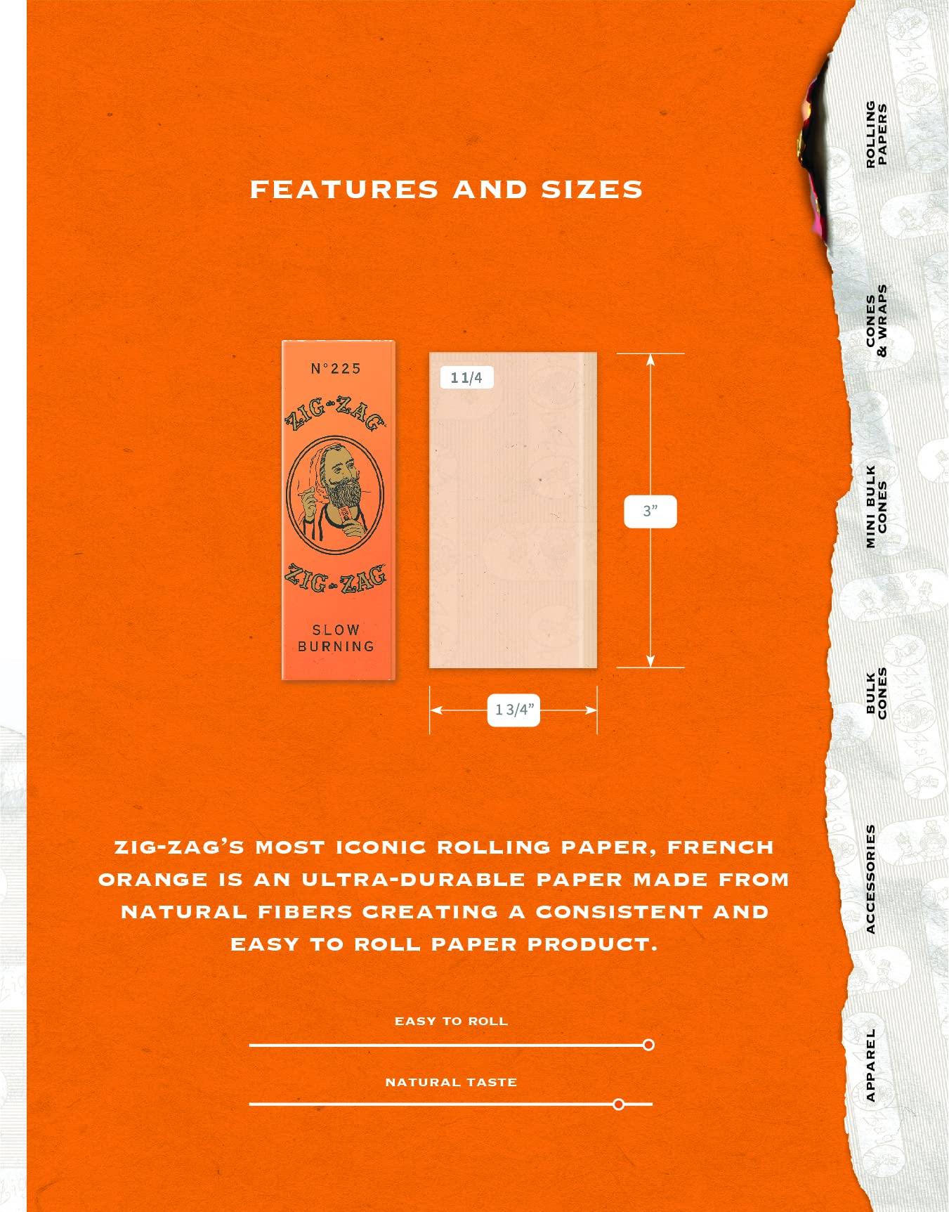 Total 192 papers in Zig-Zag French Orange 1 1/4 set