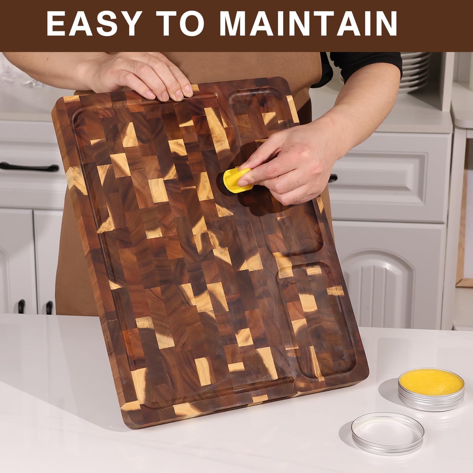 End grain construction reduces warping on walnut board