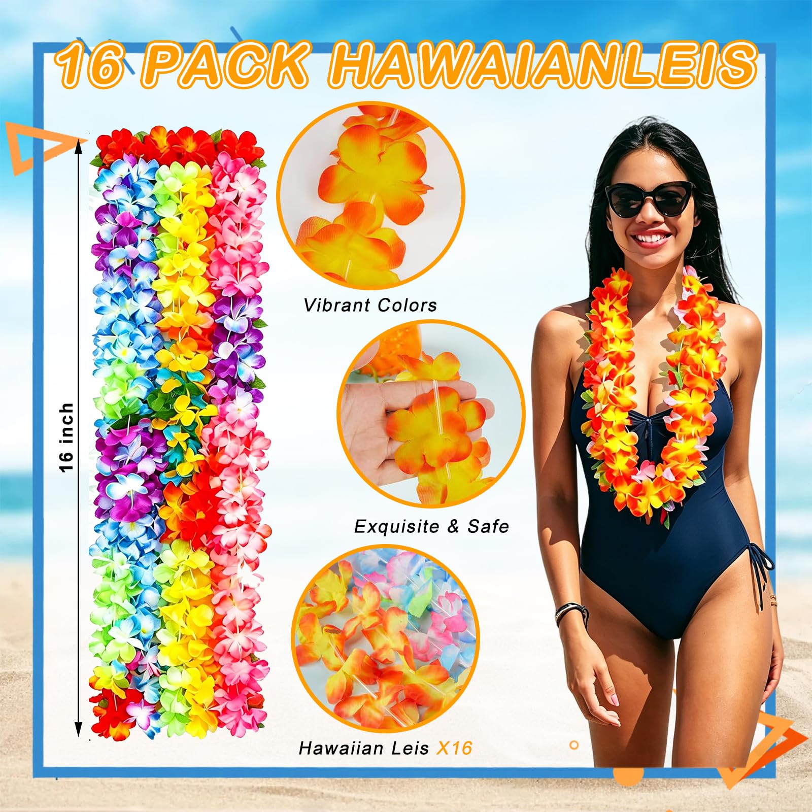Colorful bracelets for adults in luau kit