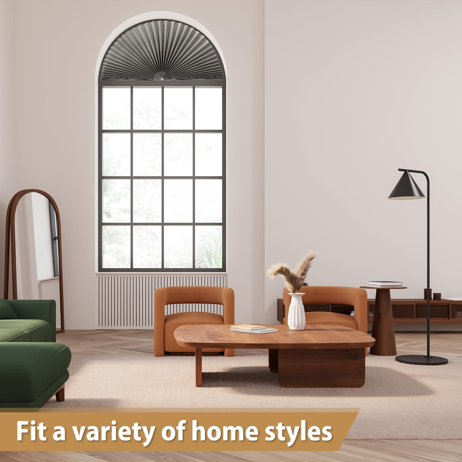Zipcase arch window shade gray 72x36 two-pack fabric close-up