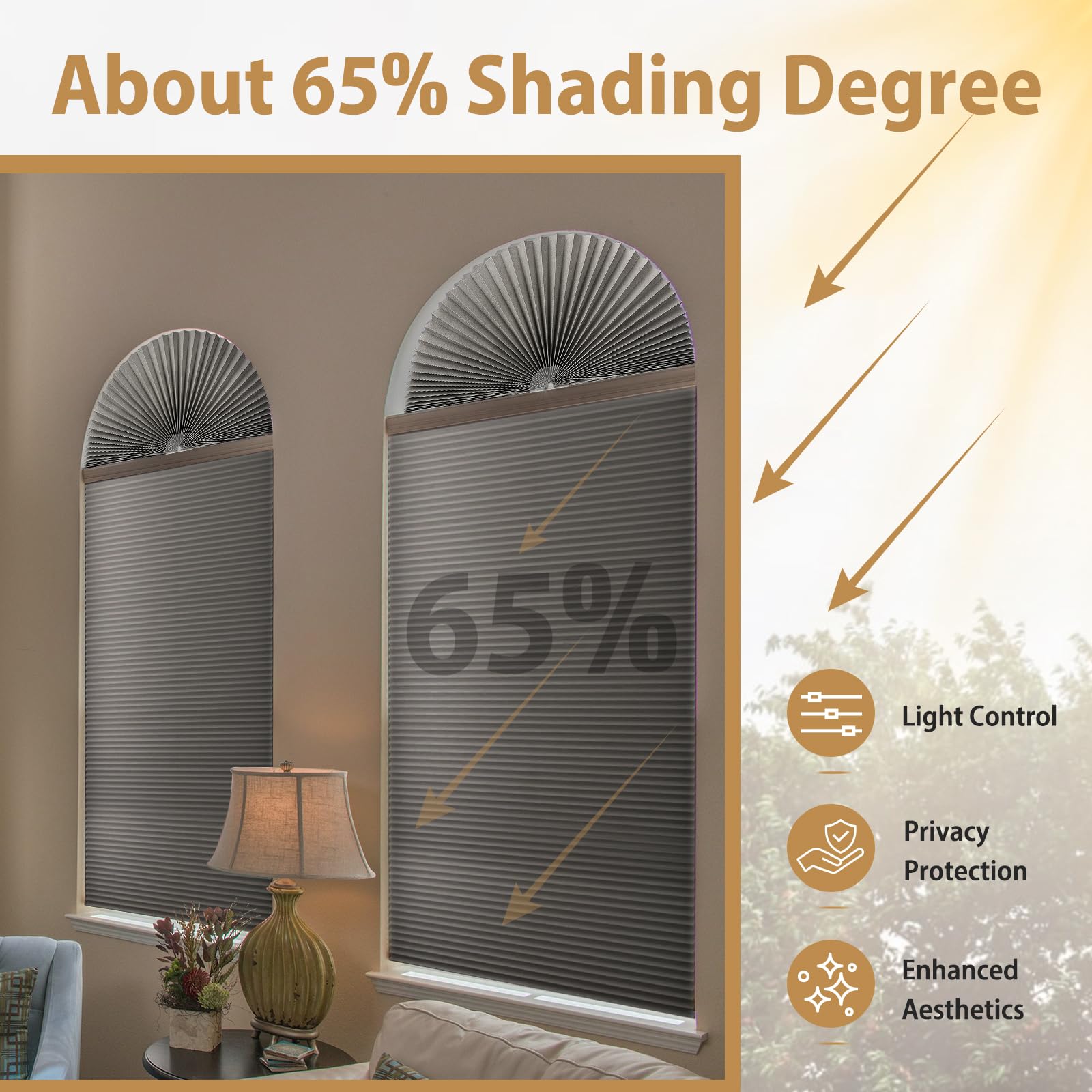 Zipcase arch window shade gray 72x36 two-pack material detail
