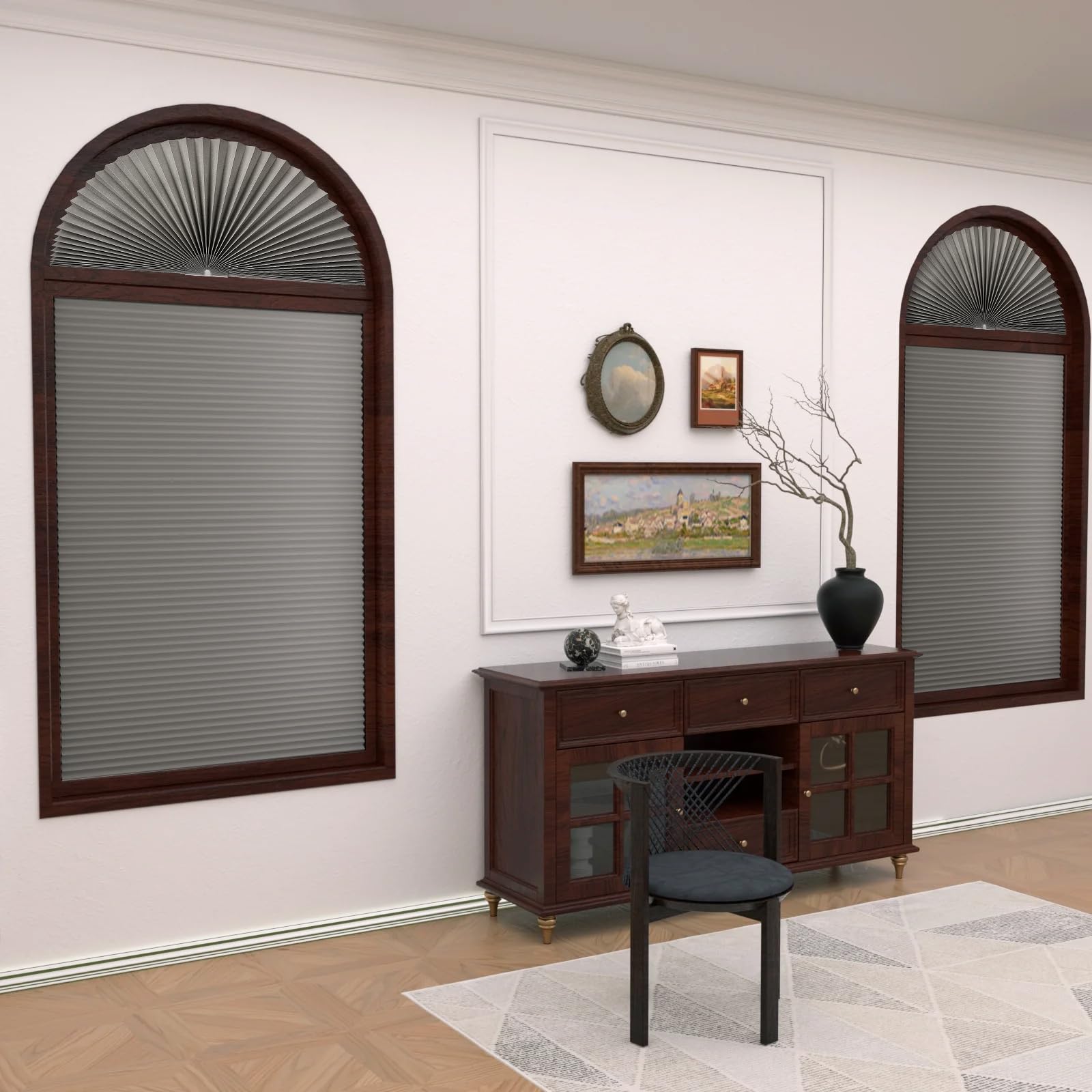 Zipcase arch window shade gray 72x36 two-pack rolled shade
