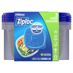 Ziploc Storage Containers SmartSnap Deep Square 3 Pack