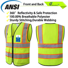 Zipper front view of hi vis vest