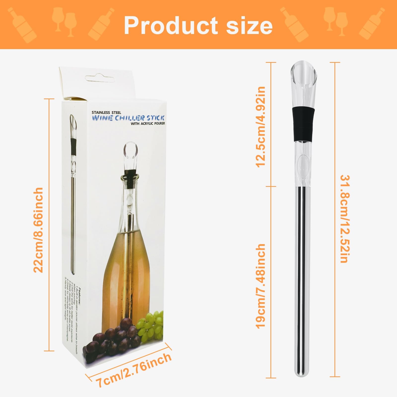 304 stainless steel wine cooling rod for standard bottles