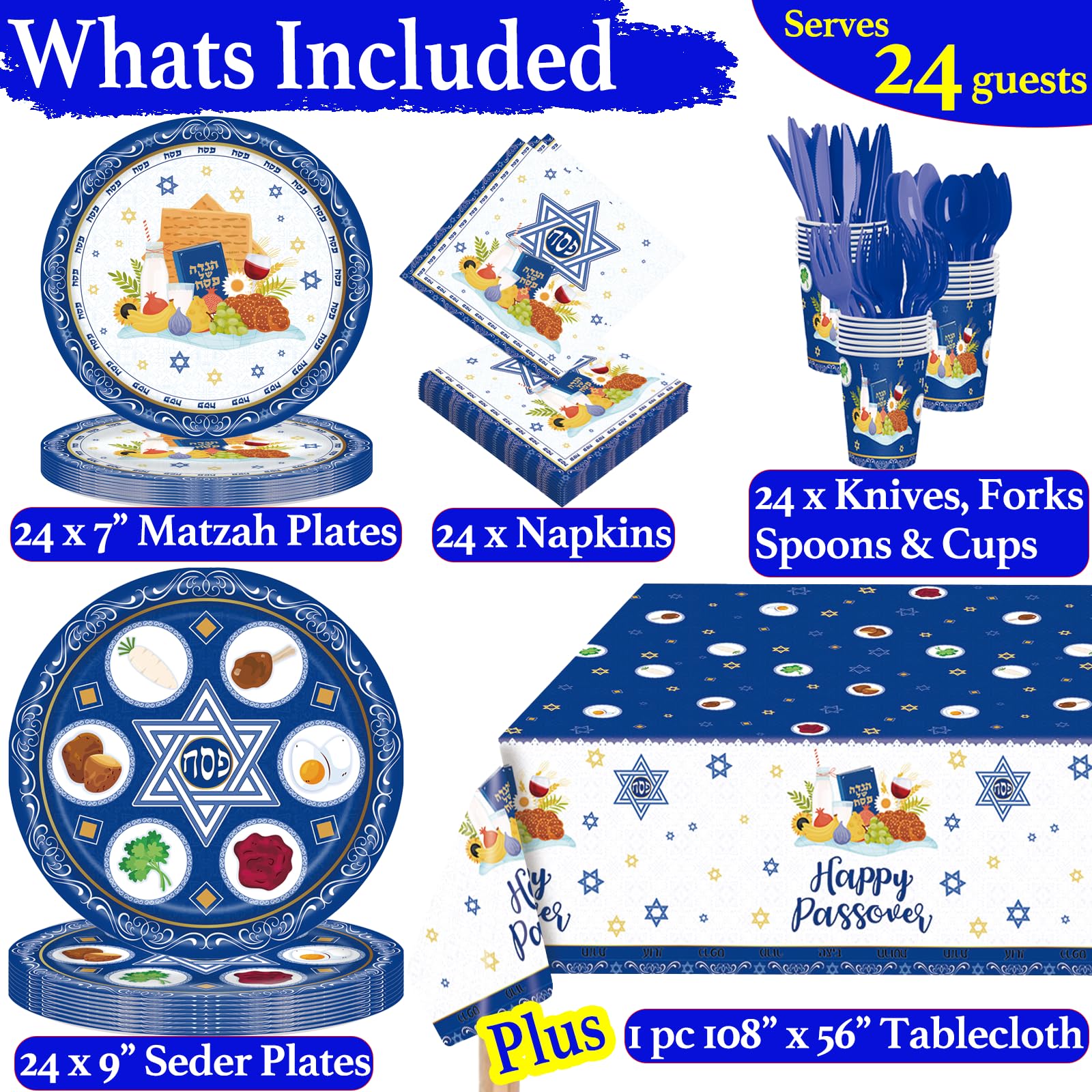 Seder paper plates set with cups and napkins from Zivosely
