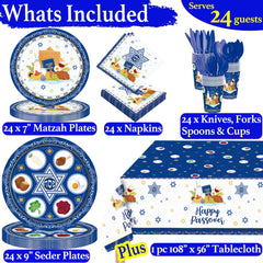 Seder paper plates set with cups and napkins from Zivosely