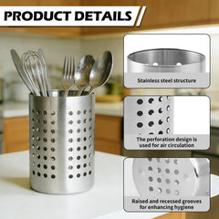 Spoons and spatulas neatly stored in stainless steel organizer
