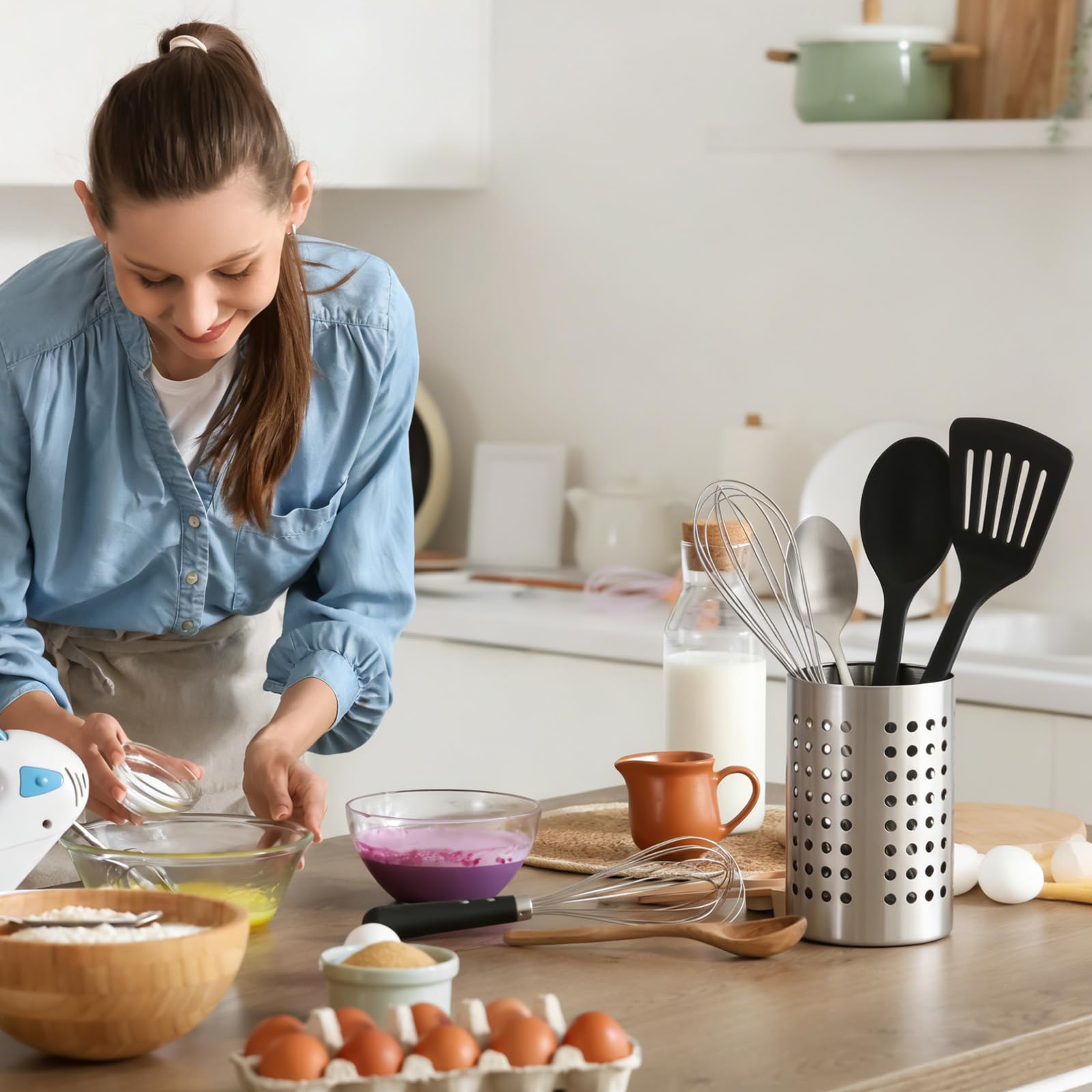 Durable stainless steel utensil holder for modern kitchen
