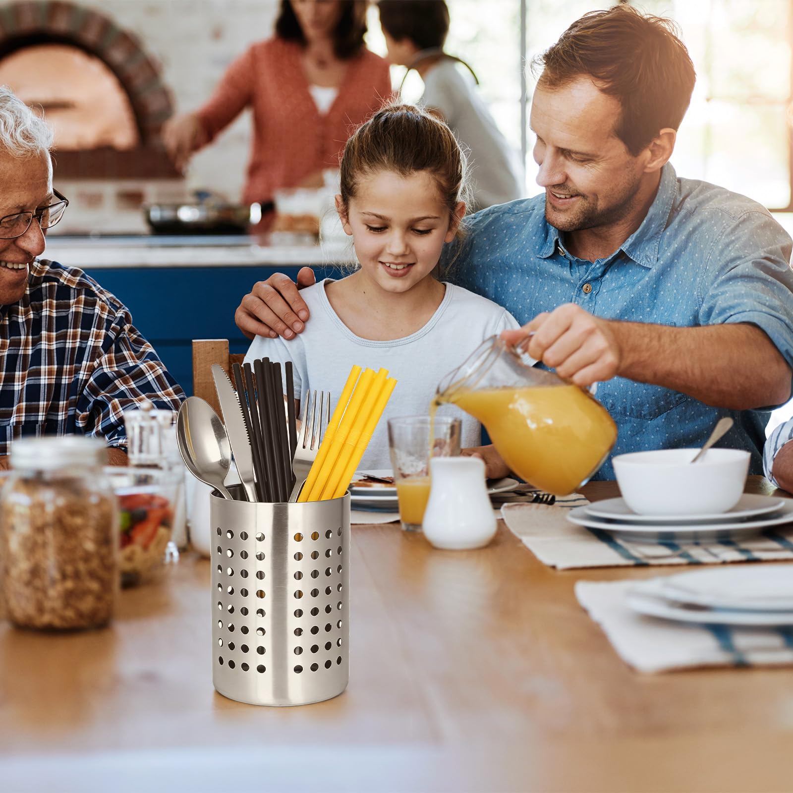 Silverware drainer and kitchen organizer in steel