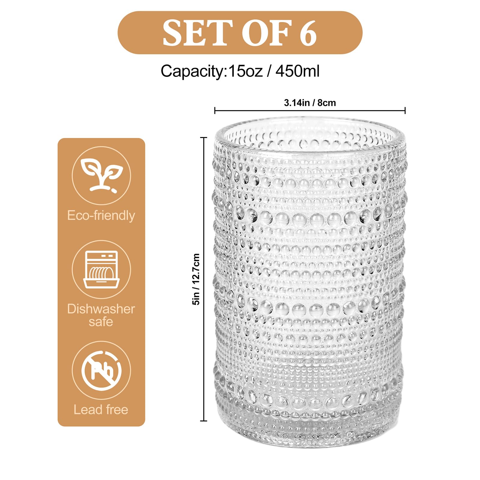 Hobnail embossed glass 15 oz capacity by ZMOWIPDL