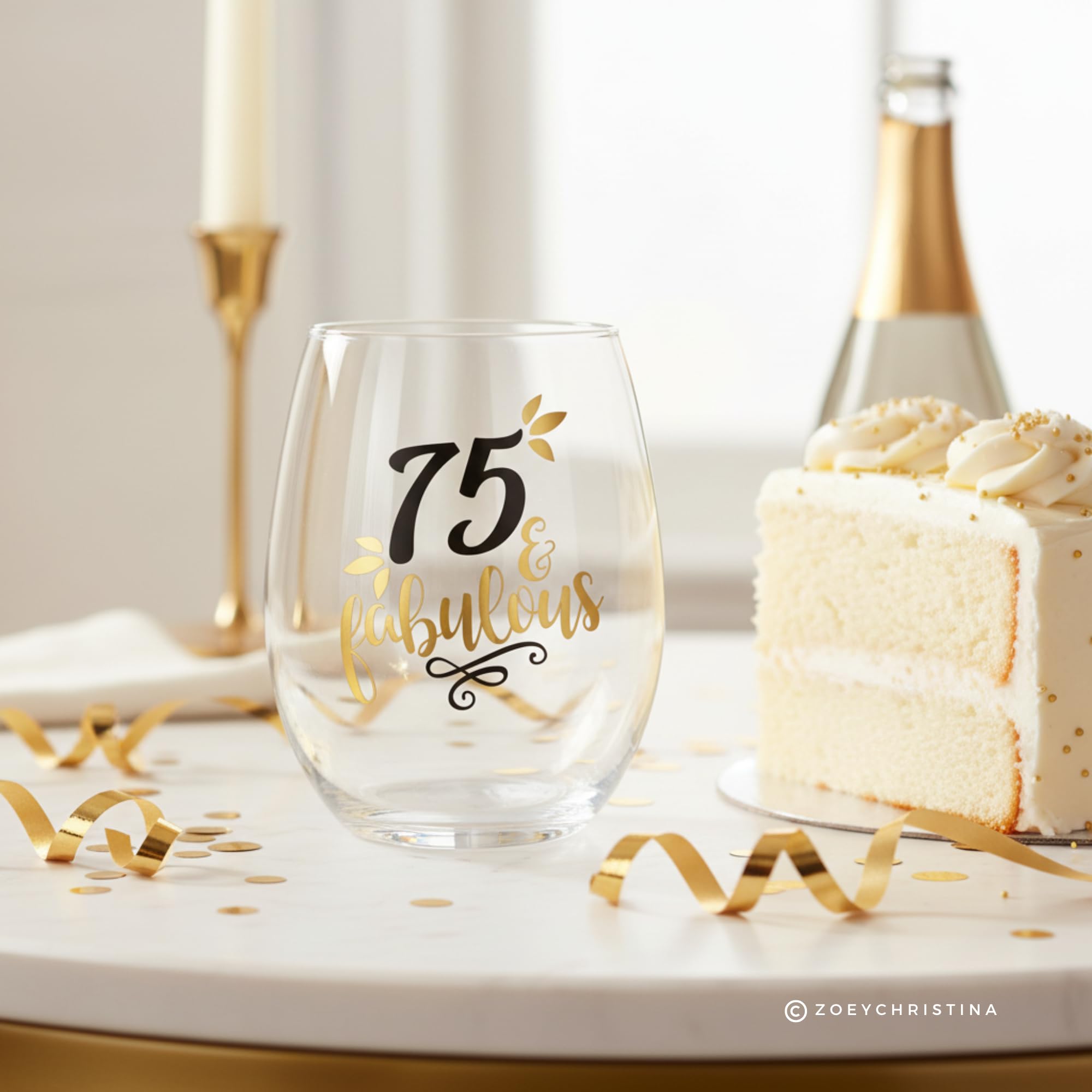75th birthday gift for her foil lettering wine glass