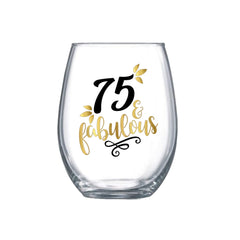 Zoey Christina stemless wine glass 18 oz with 75th design