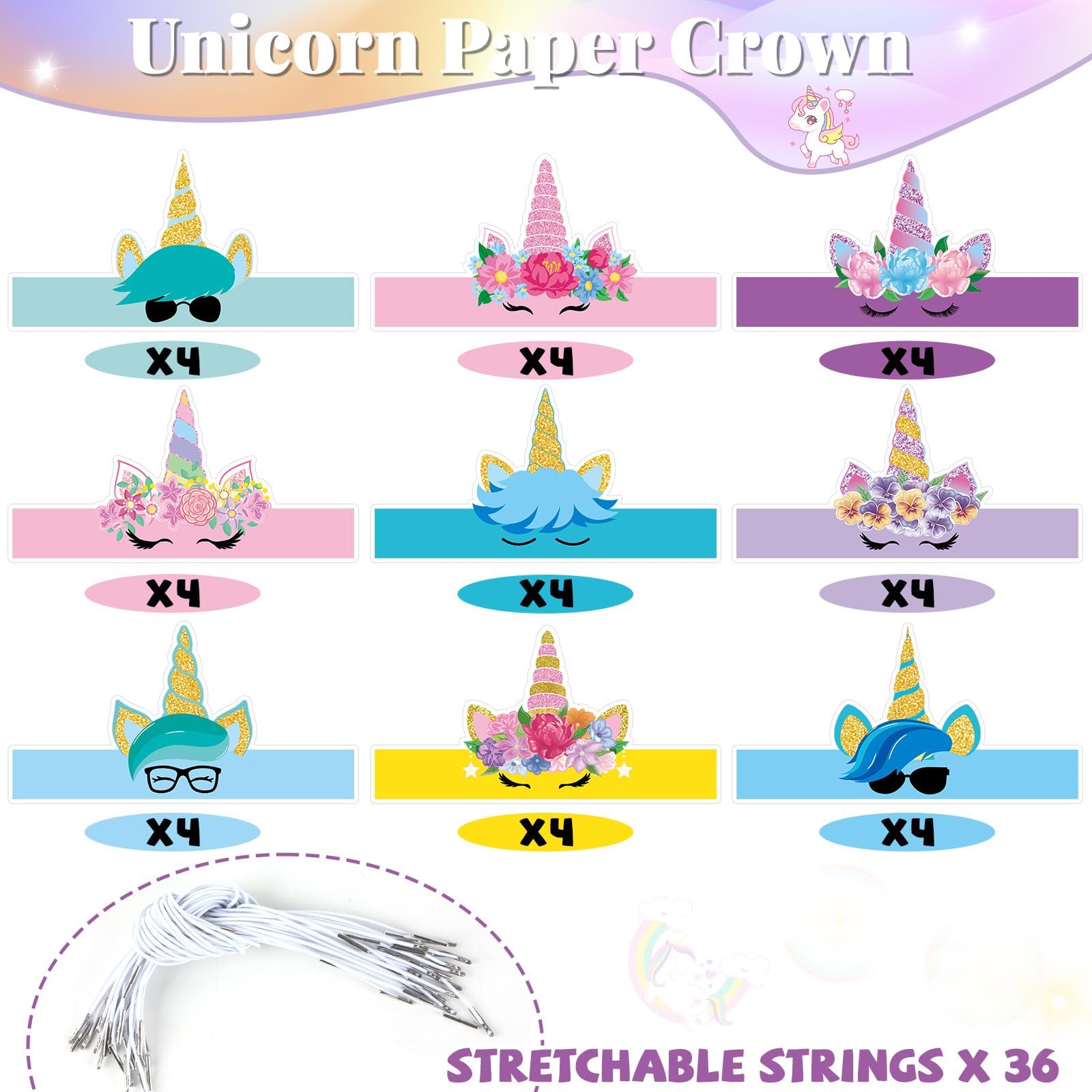 Unicorn horn crown headbands colorful hats for princess dress up