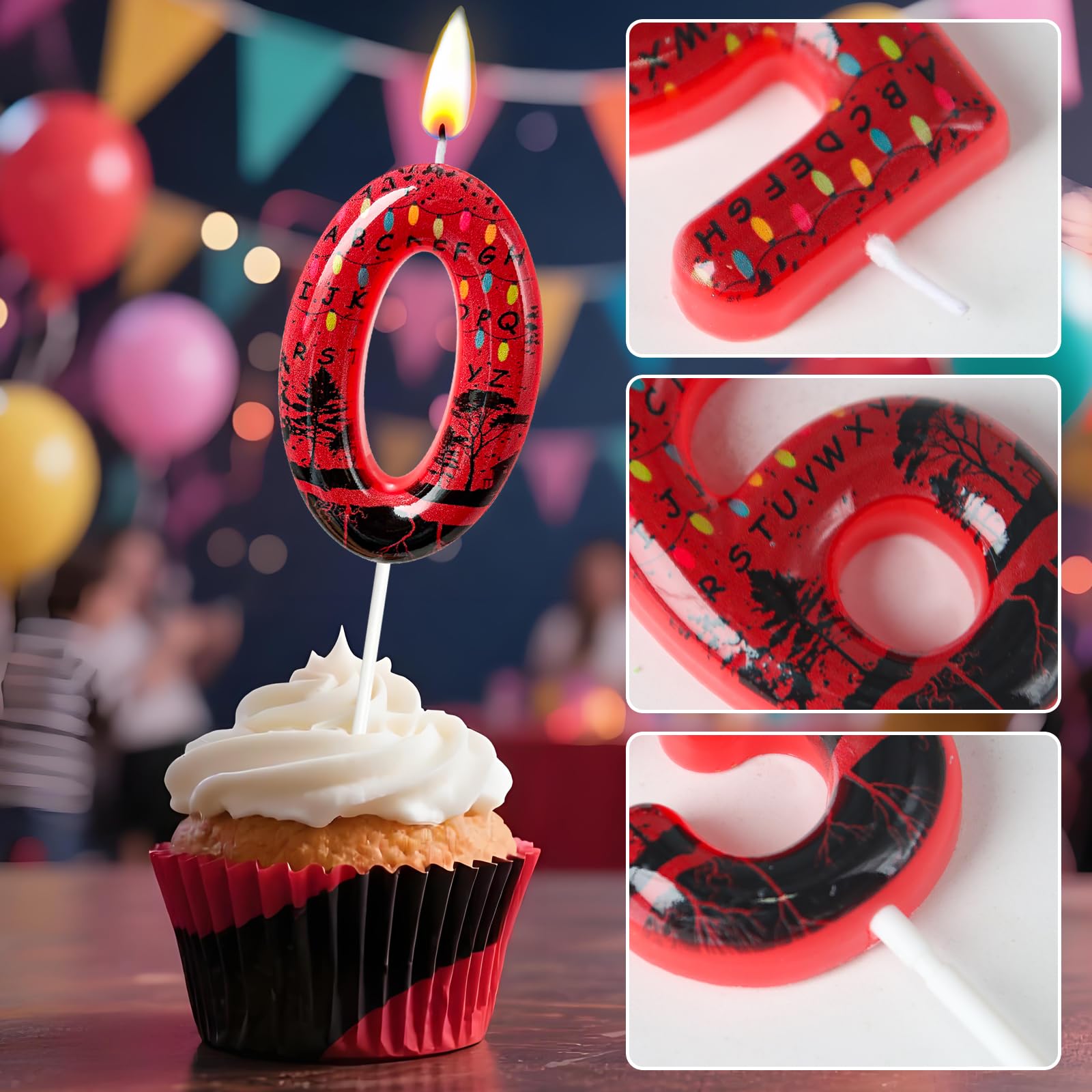Alphabet graphics candle for themed celebrations on cake