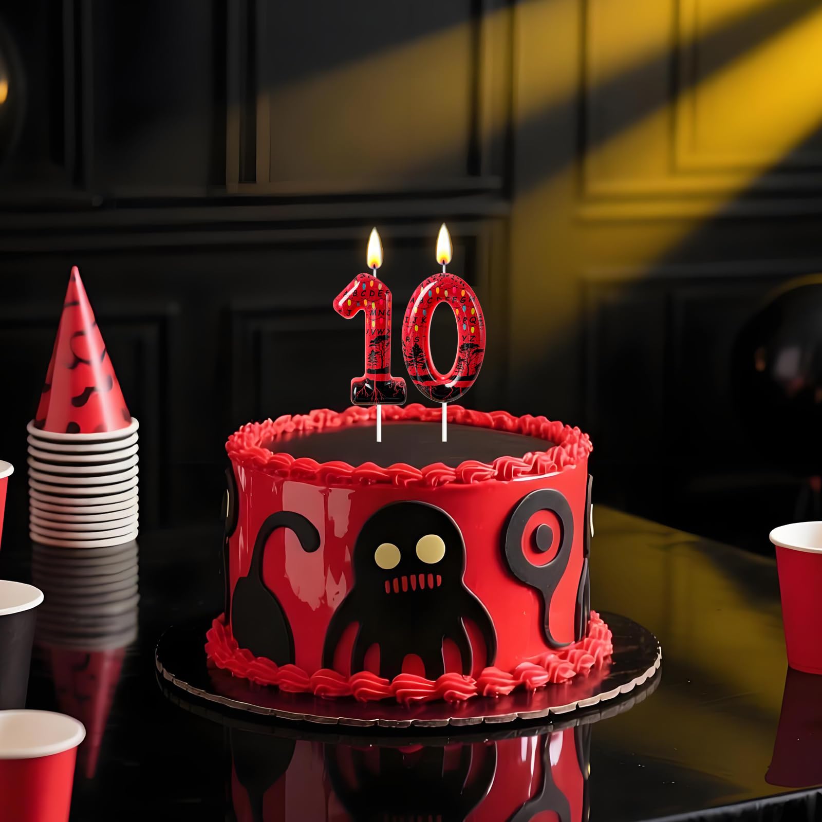Bold red and black cake candle for anniversaries