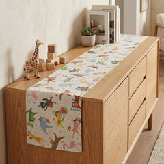 Zoo party table decoration shown on kitchen table