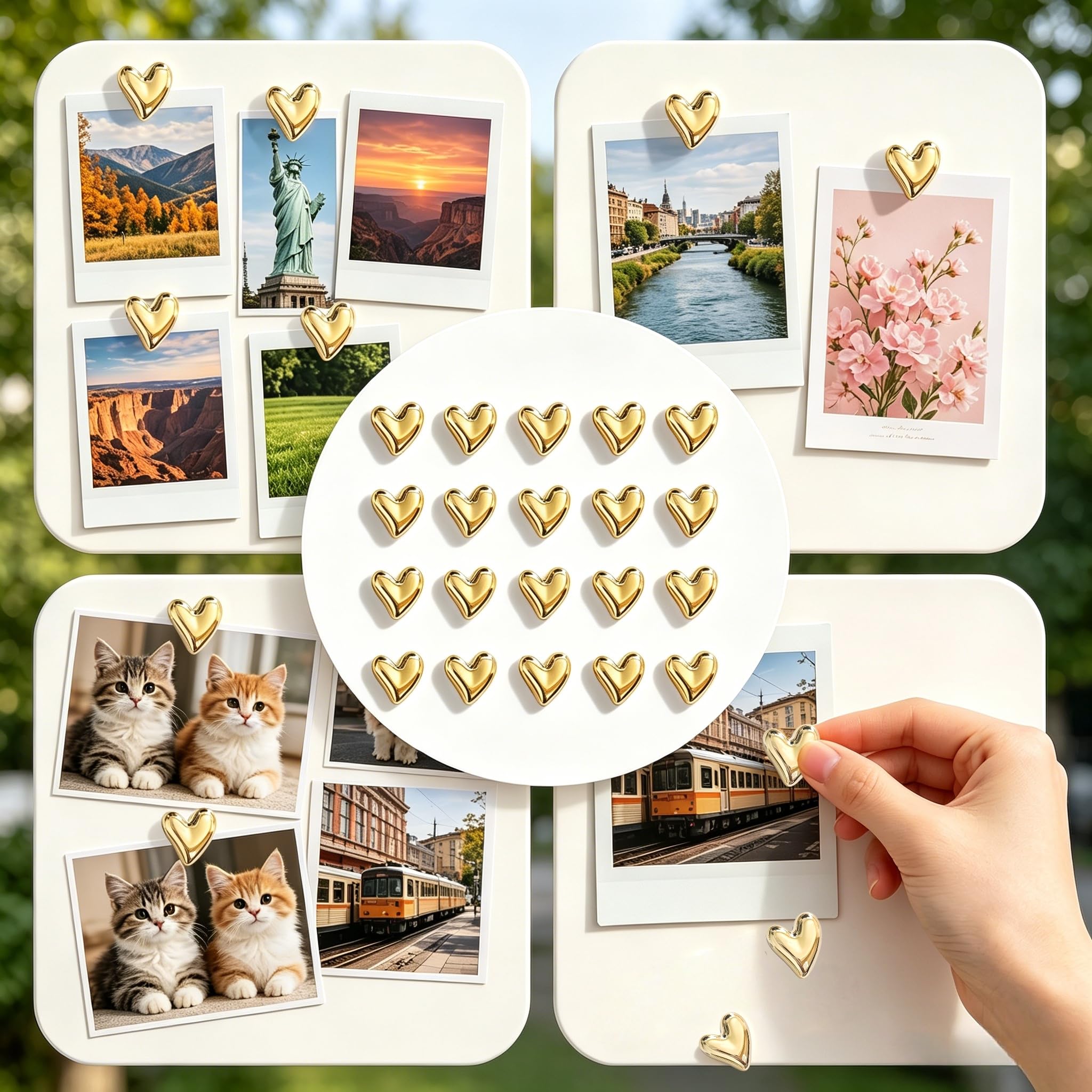 Elevated home decor with gold heart fridge magnets
