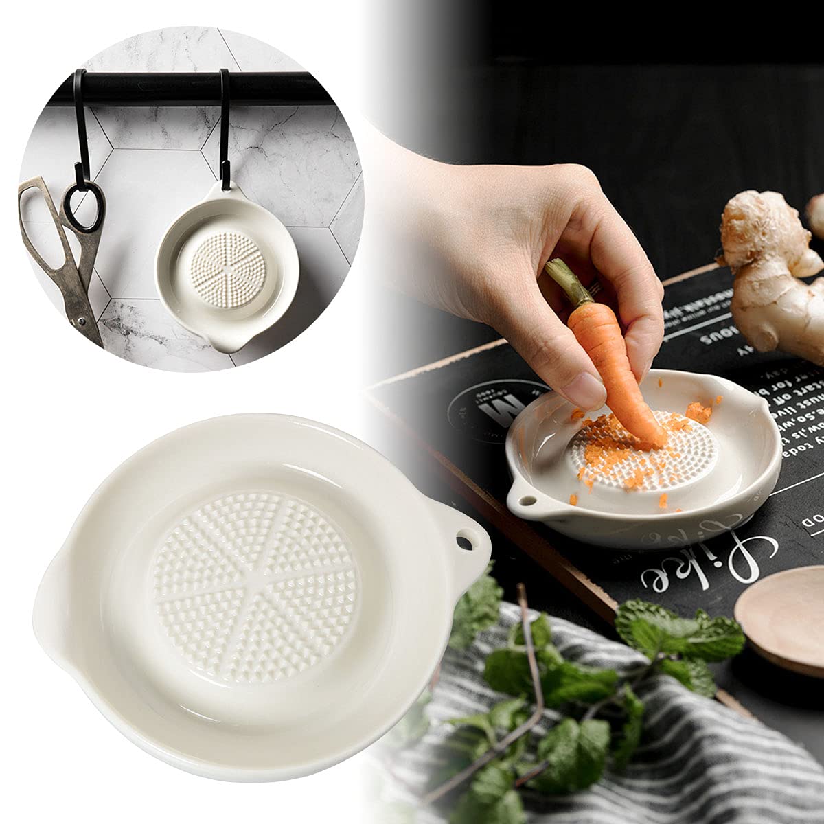 Compact white ceramic grinder plate for home kitchen
