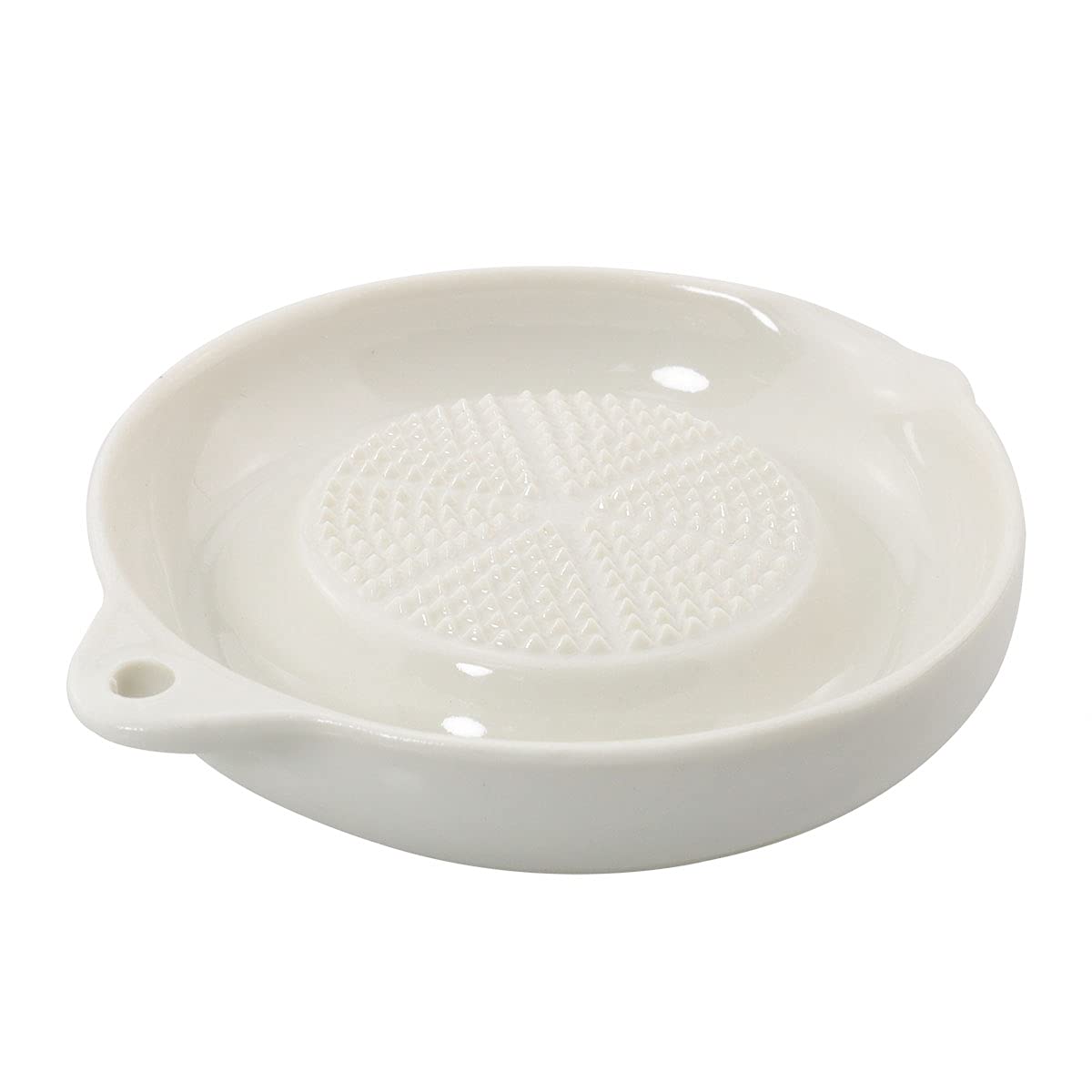 Hanging through hole feature on porcelain grater plate