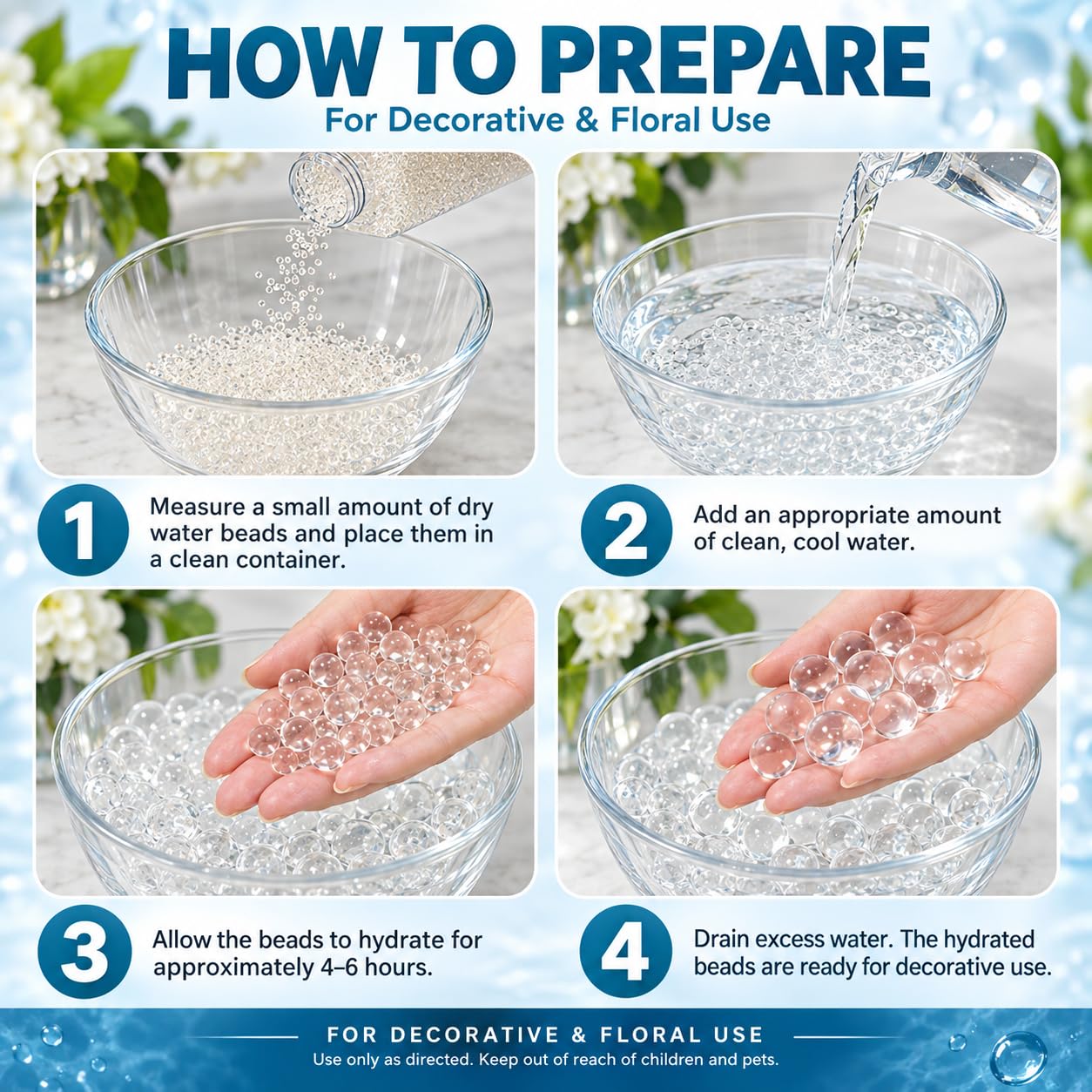 Clear vase filler beads for vase fillers and floral centerpieces