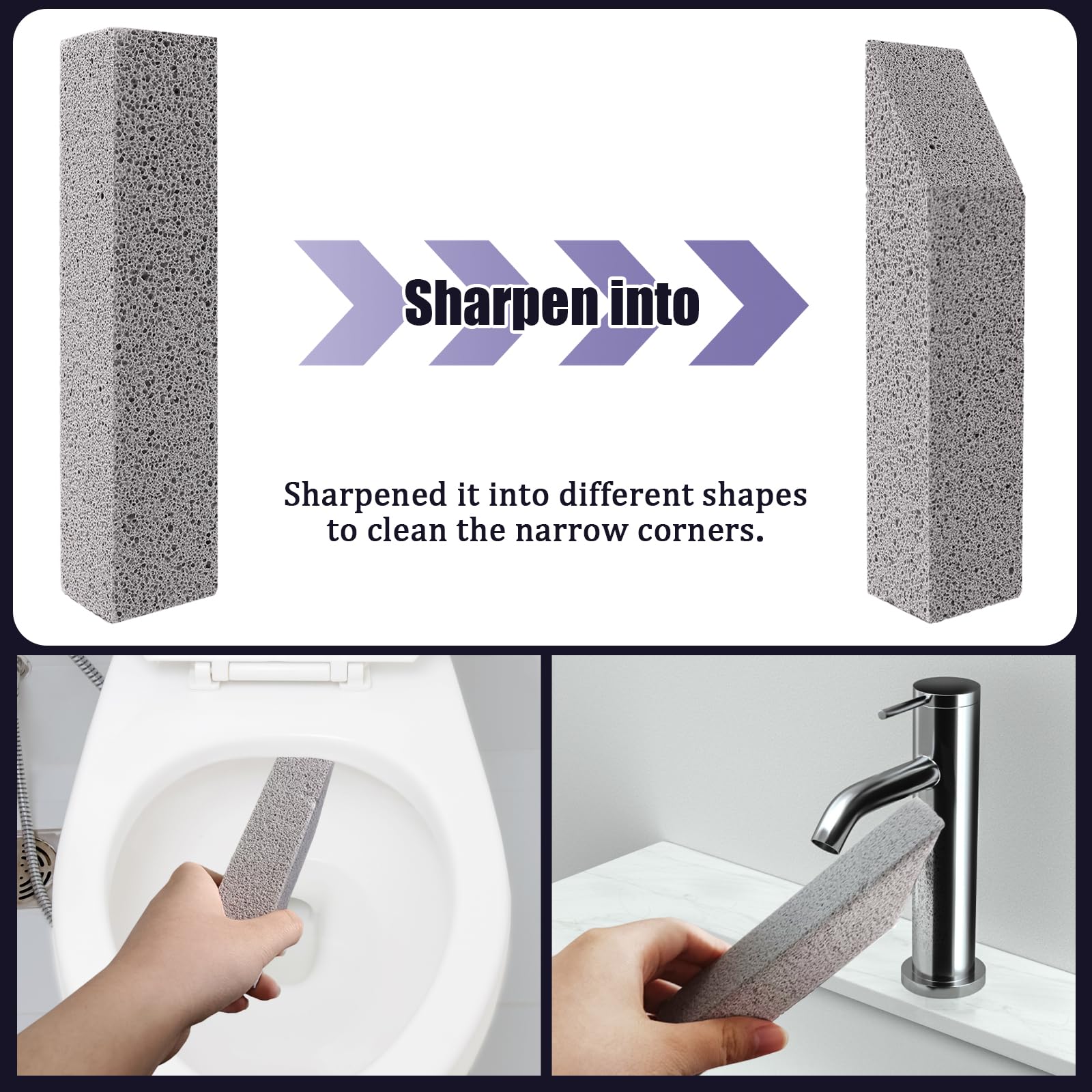Pumice stone cleans lime scale and rust in bathroom