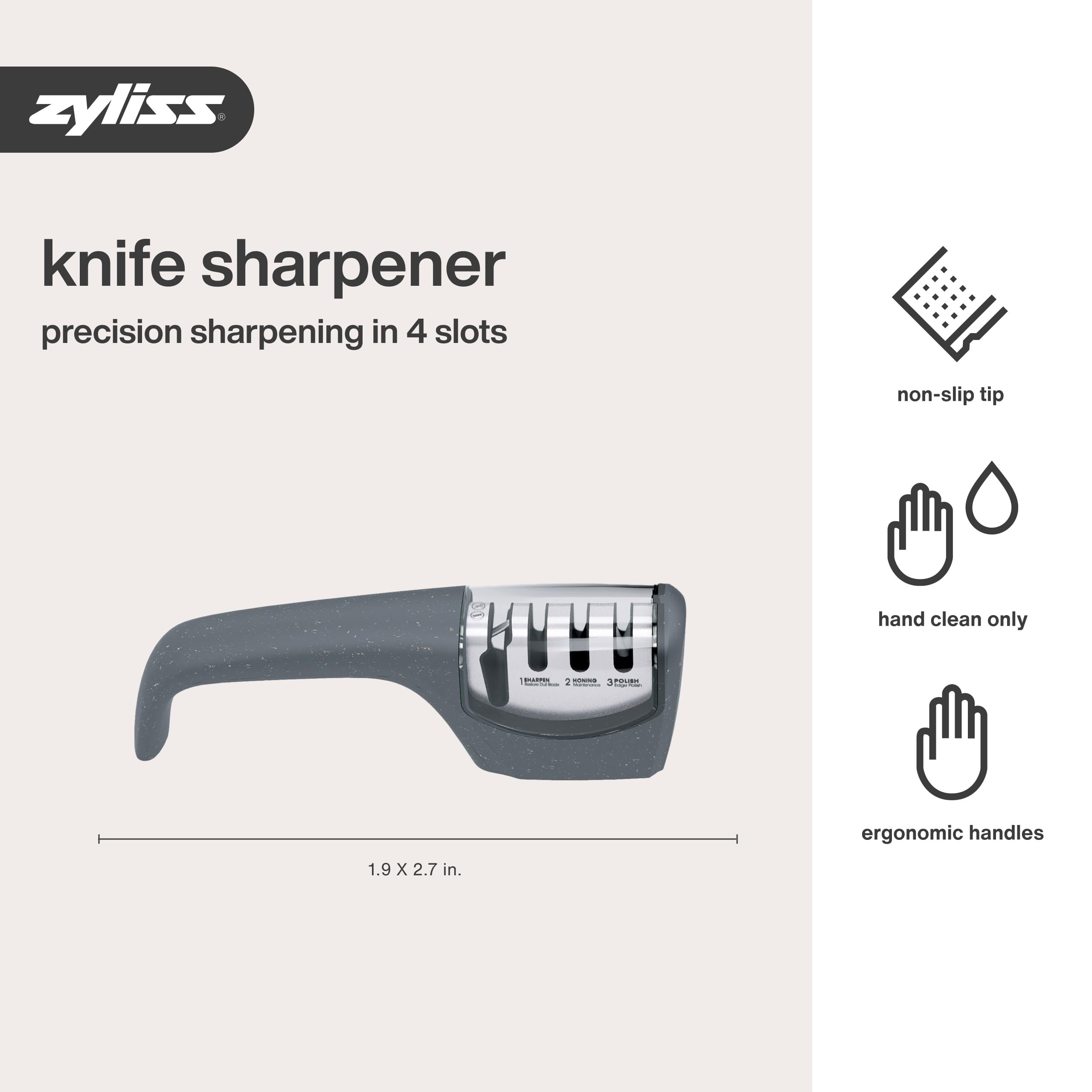 Compact countertop design of Zyliss knife sharpener