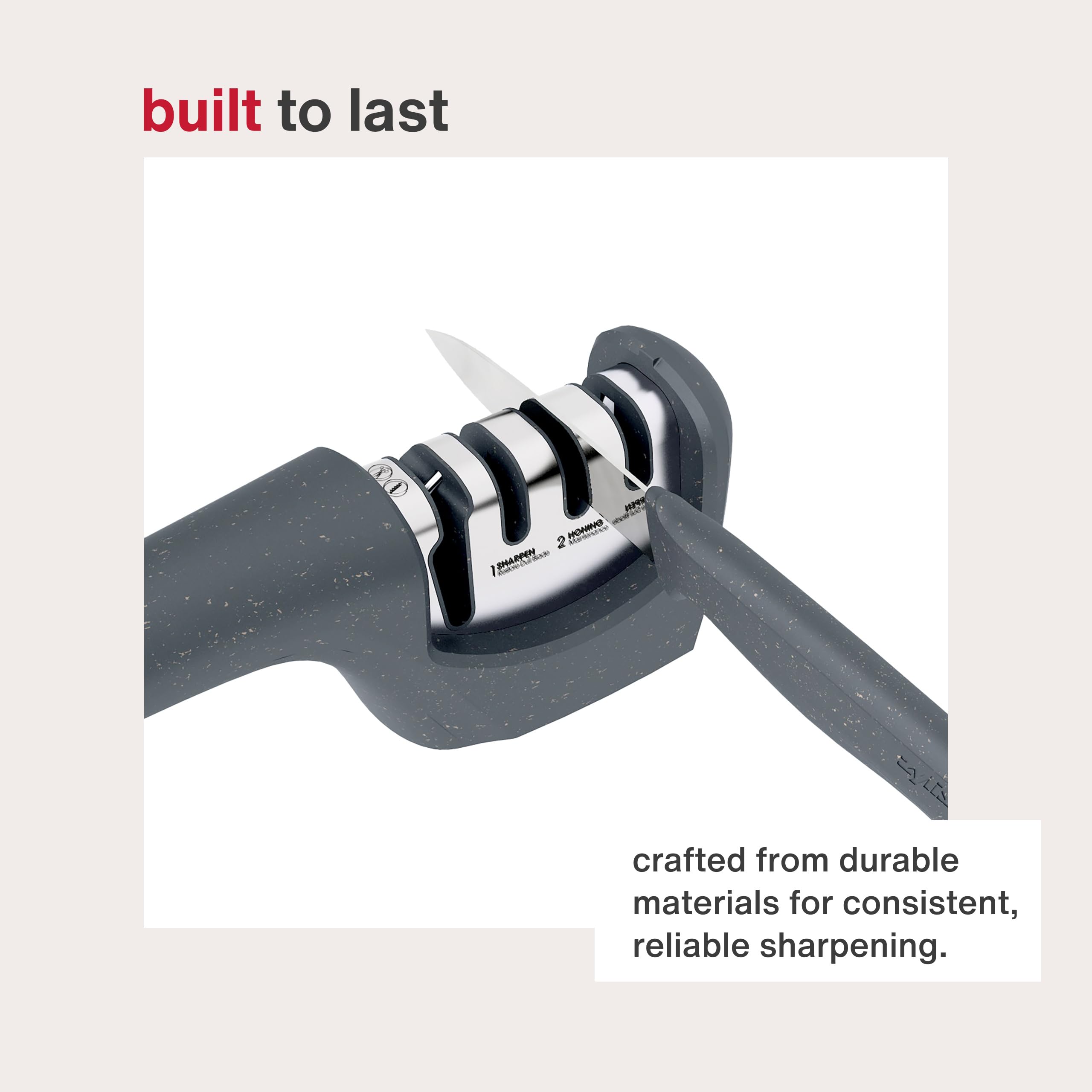 Ergonomic handle on Zyliss handheld knife sharpener