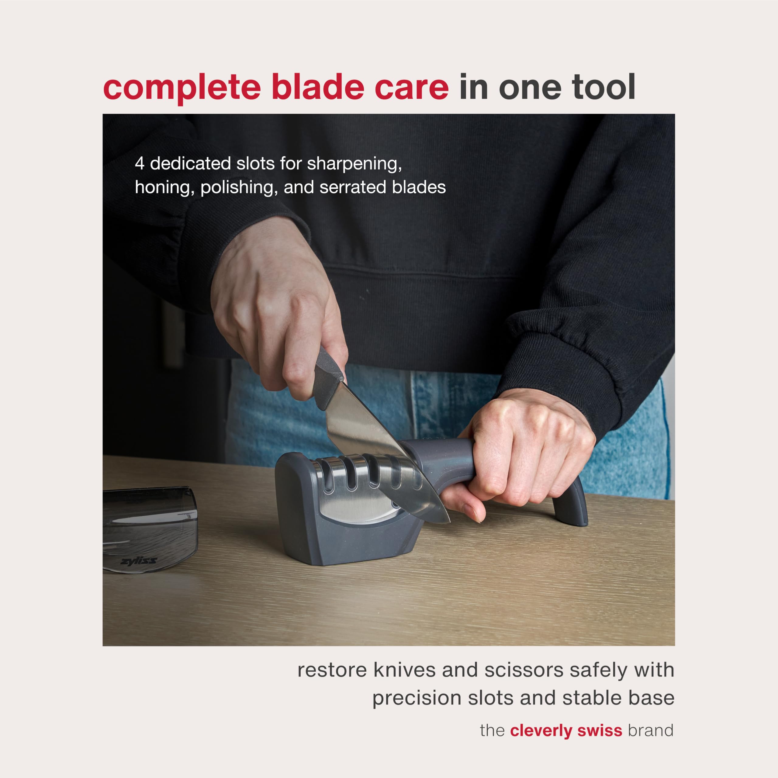 Slot for straight edge blades on Zyliss knife sharpener