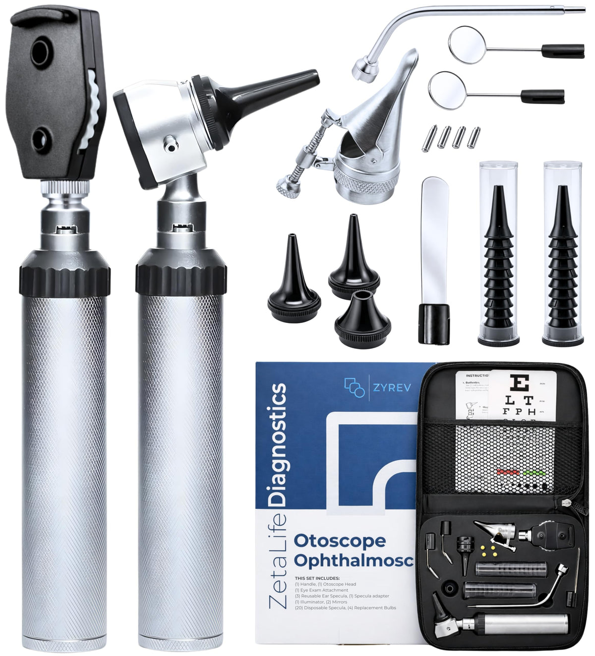 Zyrev Otoscope Oph Diagnostic Set full kit with leather case